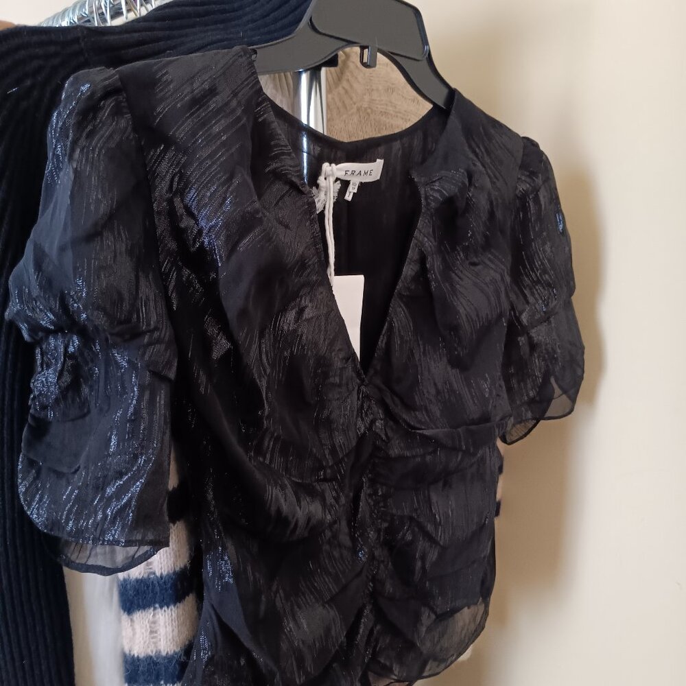 NWT Silk Soft Shimmering Feminine Black Top by FRAME